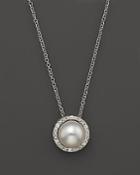 Cultured Freshwater Pearl And Diamond Pendant Necklace In 18k White Gold, 17