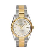 Pre-owned Rolex Stainless Steel And 18k Gold Two Tone Datejust Watch With Slate Dial And Diamonds, 36mm