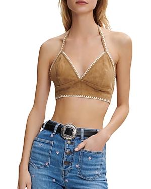 Maje Licot Suede Crop Top