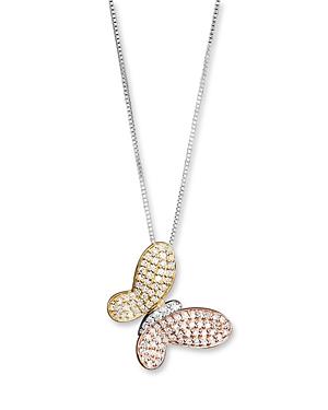 Diamond Pave Butterfly Pendant In 14k White, Yellow And Rose Gold, 0.40 Ct. T.w.