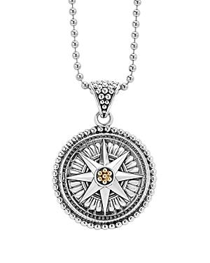 Lagos 18k Gold And Sterling Silver Signature Caviar Compass Pendant Ball Chain Necklace, 34