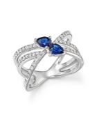 Sapphire And Diamond Two Stone X Ring In 14k White Gold