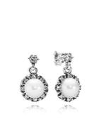 Pandora Drop Earrings - Cultured Freshwater Pearl, Sterling Silver & Cubic Zirconia Everlasting Grace