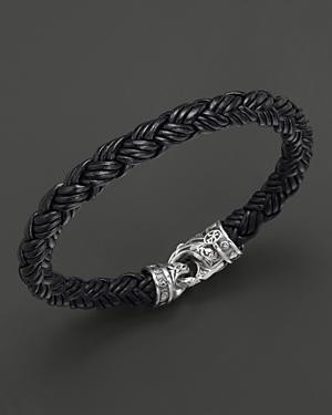 Scott Kay Men's Black Leather Equestrian Bracelet, Small