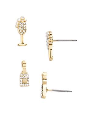 Baublebar Pop The Bubbly Pave & Imitation Pearl Champagne Stud Earrings In Gold Tone, Set Of 2