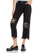Free People Maggie Mid Rise Straight Cropped Jeans In Washed Black