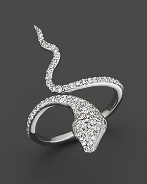 Diamond Snake Ring In 14k White Gold, .60 Ct. T.w.