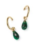 Emerald Small Hoop Earrings In 14k Yellow Gold