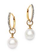 Mateo 14k Yellow Gold Diamond & Cultured Freshwater Pearl Huggie Drop Earrings