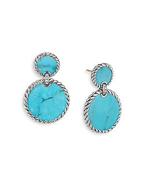 David Yurman Sterling Silver Dy Elements Double Drop Earrings With Turquoise & Diamonds