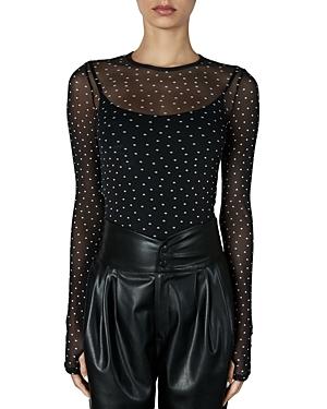 Enza Costa Mesh Long-sleeve Leopard Print Top