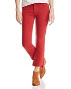 Mother The Insider Frayed Step-hem Cropped Bootcut Jeans In Hot Rod Red
