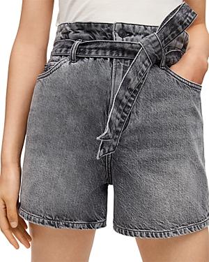 Allsaints Palmer Paperbag Denim Shorts In Snow Indigo