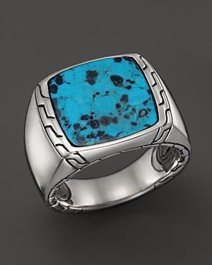 John Hardy Men's Sterling Silver Batu Classic Chain Signet Ring With Turquoise