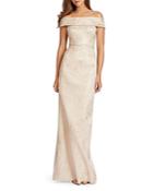Teri Jon By Rickie Freeman Off Shoulder Abstract Textured Gown