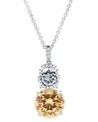 Crislu Champagne Double Drop Necklace In Platinum-plated Sterling Silver, 16