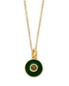 Argento Vivo Green Enamel Round Crystal Pendant Necklace, 16-18
