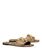 Tory Burch Women's Eleanor Square Toe Double T Snake Print Slide Sandals