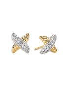 David Yurman 18k Yellow Gold X Stud Earrings With Diamonds