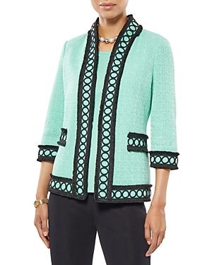 Misook Ring Fringe Trim Tweed Knit Jacket