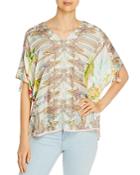 Johnny Was Brittany Mixed Print Silk Top