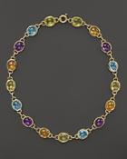 Amethyst, Blue Topaz, Citrine And Green Quartz Cabochon Necklace In 14k Yellow Gold, 16