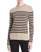 Aqua Cashmere Stripe Mock Neck Cashmere Sweater - 100% Exclusive