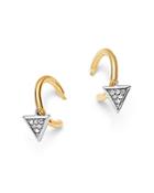 Adina Reyter 14k Yellow Gold & Sterling Silver Pave Diamond Tiny Triangle Charm Huggie Hoop Earrings