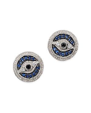 Judith Ripka Sterling Silver Evil Eye Stud Earrings With Blue, White And Black Sapphire