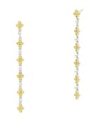 Freida Rothman Fleur Bloom Clover Linear Drop Earrings In 14k Gold-plated & Rhodium-plated Sterling Silver