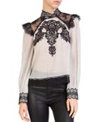 The Kooples Lace-trimmed Silk Top