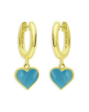 Aqua Enamel Heart Drop Huggie Hoop Earrings - 100% Exclusive