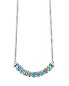 Lagos 18k Yellow Gold & Sterling Silver Caviar Color Blue Topaz Multi Stone Statement Necklace, 16-18
