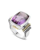 Lagos Sterling Silver & 18k Yellow Gold Caviar Color Amethyst Ring
