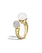 John Hardy Dot 18k Yellow Gold Diamond Pave Ring With Cultured Freshwater Pearl