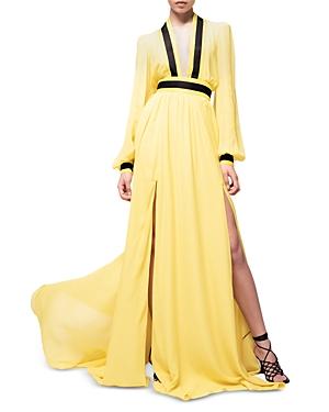 Pinko Pompelmo Long Sleeve Ribbon Trim Georgette Gown