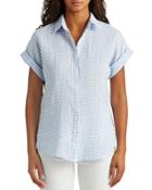 Lauren Ralph Lauren Gingham Linen Short Dolman Sleeve Shirt