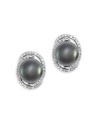Bloomingdale's Black Tahitian Pearl & Diamond Stud Earrings In 14k White Gold - 100& Exclusive