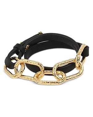 Allsaints Textured Link Leather Wrap Bracelet