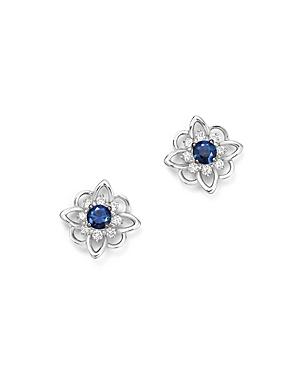 Kc Designs 14k White Gold Floral Diamond & Sapphire Stud Earrings