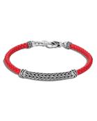 John Hardy Sterling Silver & Red Leather Classic Chain Lined Flex Bracelet