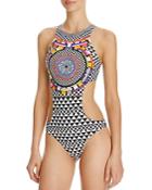 Red Carter Pop Culture High Neck One Piece Swimsuit