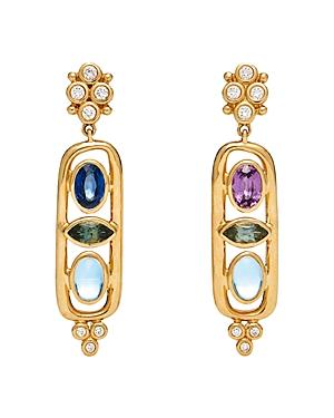 Temple St. Clair 18k Yellow Gold Theodora Cartouche Drop Earrings With Diamonds & Multi Gemstones