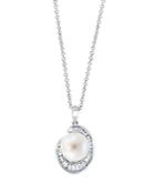 Bloomingdale's Freshwater Pearl & Diamond Baguette Swirl Pendant Necklace In 14k White Gold, 16-18 - 100% Exclusive