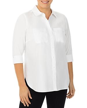 Foxcroft Plus 34 Grosgrain Trim Shaped Tunic Shirt