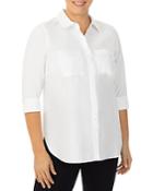 Foxcroft Plus 34 Grosgrain Trim Shaped Tunic Shirt
