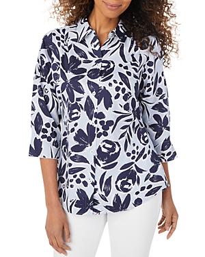 Foxcroft Paulie Brushstroke Floral Print Shirt