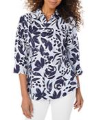Foxcroft Paulie Brushstroke Floral Print Shirt