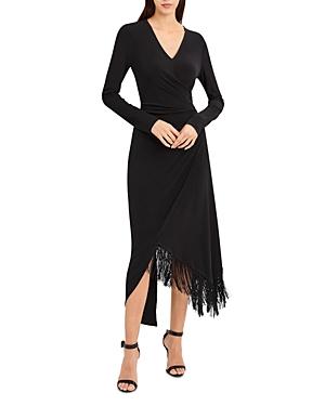 Bcbgmaxazria Cocktail Wrap Style Fringed Hem Dress