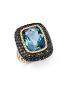 Bloomingdale's Blue Topaz & Black Diamond Statement Ring In 14k Yellow Gold - 100% Exclusive